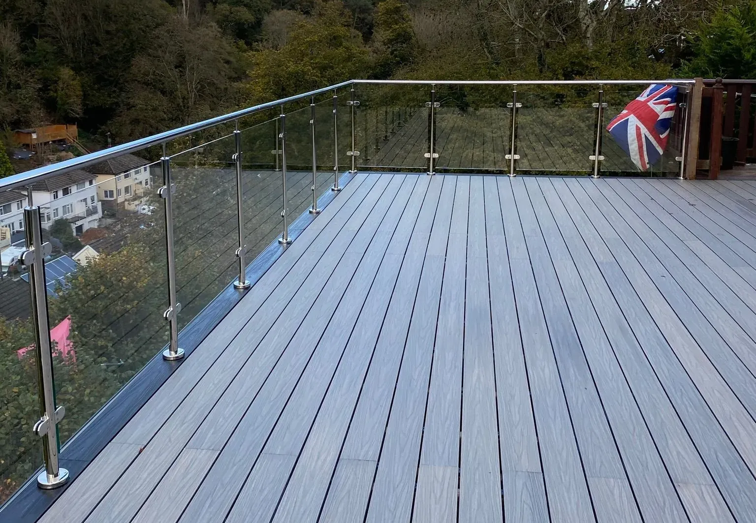 Glass balustrade installed on a home extension in Paignton