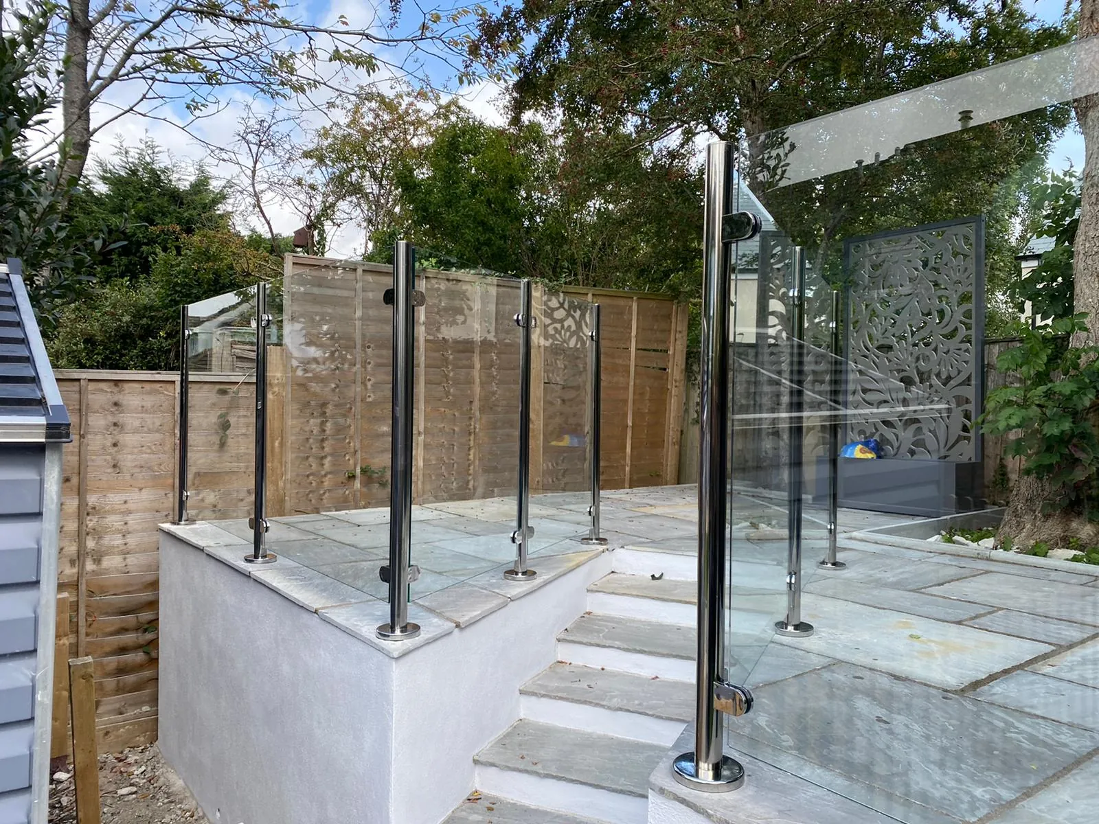 Finished aluminium and glass terrace balustrade